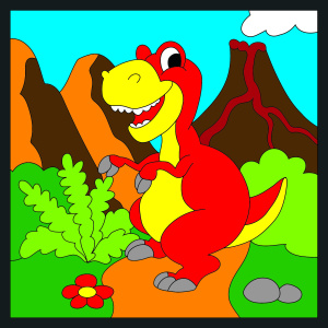 Холст на картоне 15х15 см. ДИНОЗАВРИК У ВУЛКАНА. Арт. ХК-0383