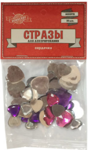 СТРАЗЫ  ДЛЯ ДЕКОРИРОВАНИЯ /СЕРДЕЧКИ/ (ТХ-9103) МИКС ИЗ 36шт (2см,1,5см)