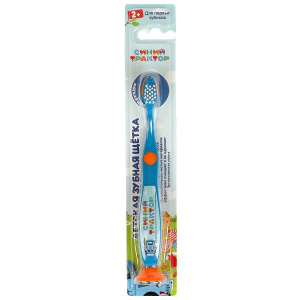 Зубная щетка на присоске для детей СИНИЙ ТРАКТОР голубая MASTER DENT в кор.24*12шт
