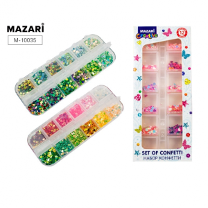 Набор конфетти, 12 цветов, пластиковая коробка (ш-5,5см,в-13см), 11 видов в ассортименте, ОПП-упаков