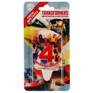 Свеча для торта Со стикером '4' Трансформеры блистер ЧУДО ПРАЗДНИК в кор.48шт