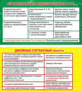 Карточка-шпаргалка Правописание разделительных Ъ и Ь. Двойные согласные 1-80-0022