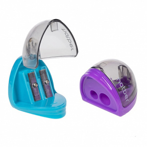 Точилка Hatber SPACE Пластиковая Цветная с контейнером с 2-мя отверстиями-Ассорти- 2 цв. 24шт в карт