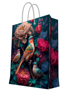 Бумажный пакет для сувенирной продукции с ламинацией, с шириной основания 26 cм, плотность бумаги 14