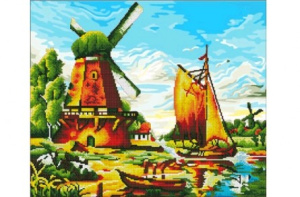 УЦЕНКА Алмаз. мозаика (класс.)50х60см,без подр., с част.заполн. (24 цв.) ГОЛЛАНДСКИЙ ПЕЙЗАЖ (ACJ006)