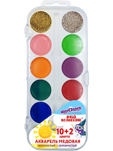 Краски акварельные ЮНЛАНДИЯ /ЮНЫЙ ВОЛШЕБНИК/, медовые, 24 цвета, круглые кюветы, пластик, 192359