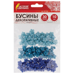 Бусины для творчества /Цветы/, 10 мм, 30 грамм, бирюзовые, светло-голубые, голубые, ОСТРОВ СОКРОВИЩ,