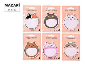 Блок для записи с липким слоем КОТИКИ 7.5x8.0 см, 30 листов, 6 цветов в ассортименте, ОПП-упаковка