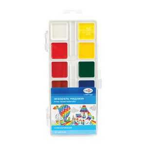 Акварель Гамма /Классическая/, медовая, 12 цветов, без кисти, пластик. упак., европодвес NEW