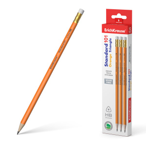 Чернографитный карандаш пластиковый ErichKrause Standard triangle 101 Orange, трехгранный, с ластико