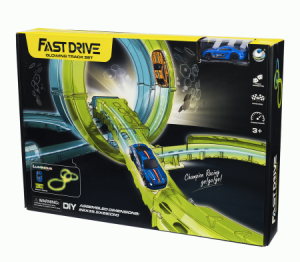 Гоночный автотрек /Fast Drive/: автотрек, светится в темноте, машинка, в комплекте с аккумулятором, 