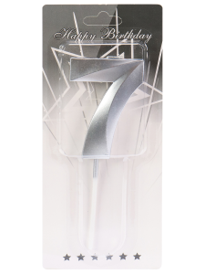 Свеча для торта Серебряный стиль Цифра 7 С-2979, ш/б 50