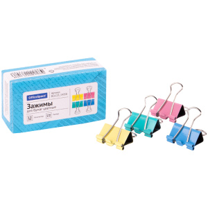 Зажимы для бумаг 25мм, OfficeSpace, 12шт., цветные, картонная коробка BCLC25_19358