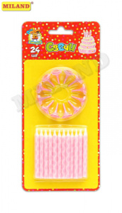 Свечи для торта с подставками. Ромбы, розовые, 24шт.  С-0462