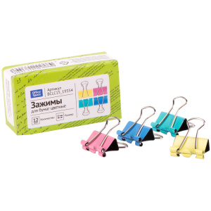 Зажимы для бумаг 15мм, OfficeSpace, 12шт., цветные, картонная коробка BCLC15_19354