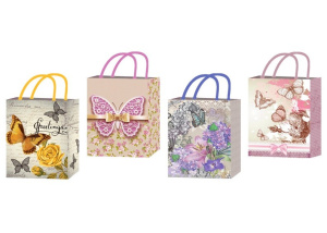Пакет подарочный бумажный БАБОЧКИ, 23x18x10 см