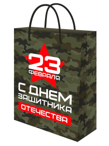 Пакет подарочный из крафт-бумаги 22х32х11 см (craft МL) День солдата, 120 г (собс.разр.) ППК-7691