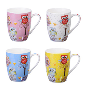 Кружка 350мл, фарфор, /Совята/, 4 цвета