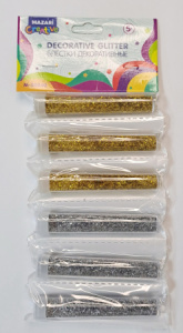 Набор блёсток декоративных, 6 шт., 2 цв. ЗОЛОТО/СЕРЕБРО, в пластиковых тубах, ОПП-упаковка с европод