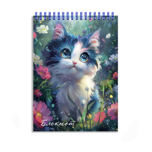 Блокнот арт. 69237 КОТЕНОК НА ЛУЖАЙКЕ / А6, 80 л., гребень по короткой стороне, полноцветная печать,