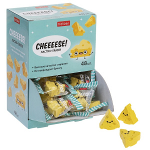 Ластик PVC Hatber Cheeese!/Сыыыр! 48шт.  в картонной Дисплей-витрине