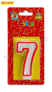Свеча для торта с красной окантовкой с блестками Цифра 7 С-2412