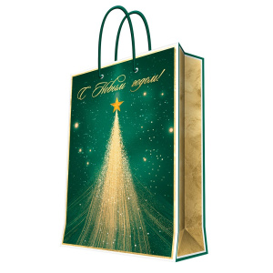 Бумажный пакет для сувенирной продукции с ламинацией, с шириной основания 33 cм, плотность бумаги 14