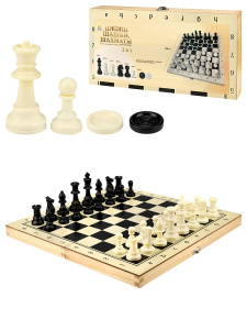 Игра 2 в 1. Шахматы, шашки (34 см, доска дерево, фигуры пластиковые, плёнка) (арт.ИН-0387)