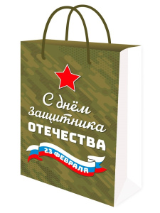Пакет подарочный из крафт-бумаги 22х32х11 см (craft МL) 23 февраля, 120 г (собс.разр.) ППК-7689