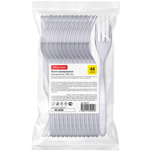 Вилки одноразовые OfficeClean, набор 48шт., ПС, прозрачные, 18см 306571