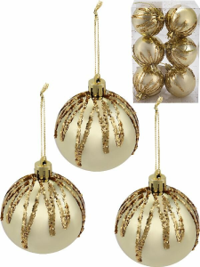 Новогоднее украшение.Набор  ёлочных шаров 6см. Брызги шампанского Золото, 6 шт НШ-1401