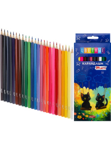 TM/Profit/Карандаши цветн,набор,гексаг. 24цв. КОШАЧЬЯ ПРОГУЛКА (КЦ-2638) гриф.d=2,8мм,в к/к,кр12