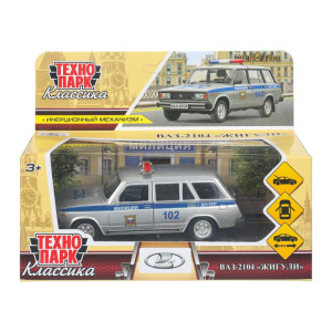 Машина металл ВАЗ-2104 ЖИГУЛИ ПОЛИЦИЯ 12 см, двери, багаж, инерц, кор. Технопарк в кор.2*36шт