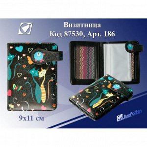 Визитница (J.Otten) /Коты на черном/,к/зам, 9х11см 186