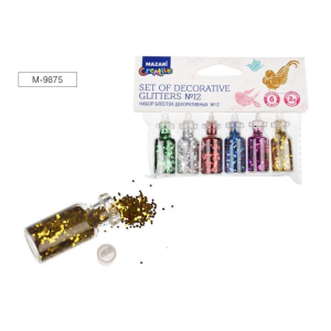 Набор блёсток декоративных № 12, 6 цветов х 2 г, стеклянная колба / ОПП-упаковка
