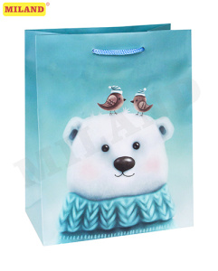 Пакет подарочный из крафт-бумаги 26,4х32,7х13,6 см (craft L) Белый мишка, 150 г ППД-0133