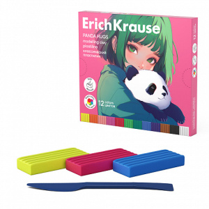 Пластилин классический ErichKrause Panda Hugs 12 цветов со стеком, 180 г (в коробке 12 шт)