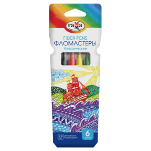 Фломастеры Гамма /Классические/, 06цв., смываемые, картон. упак., европодвес 130822_06 (10702070/170