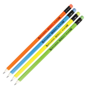 Карандаш ч/гр BRAUBERG, 1шт., /Neon/, HB, трехгранный, неоновый ассорти, цветной ластик,181298