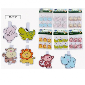 Прищепки декоративные деревянные AFRICA, 6 шт, размер 4.5х0.7см, 6 дизайнов в ассортименте, ОПП-упак