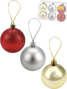Набор новогодних красных, золотых, серебряных шаров /Шёлк, бархат и люрекс/ 6 см (6 шт.) НУ-6979
