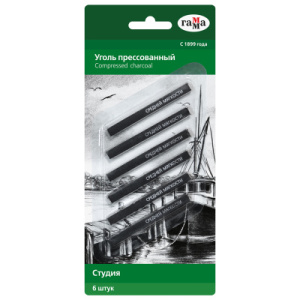 Уголь пресованный ГАММА /Студия/, НАБОР 6 шт., средней мягкости, квадратный, блистер, 080219_06