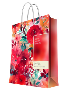 Бумажный пакет для сувенирной продукции с ламинацией, с шириной основания 17,8 cм, плотность бумаги 