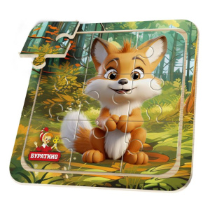 Игрушка деревянная пазл 10*10 см. терм. пакет Буратино в кор.125шт