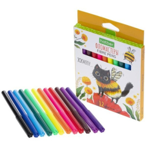 Фломастеры /ECO/ 12 цв. -ЖЖ-МЯУ- в карт. короб. с европодвесом