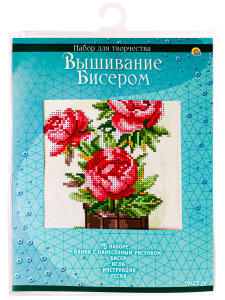 Н-р для вышив. бисером 19x25 см (частичн.заполн.,канва с рис) Алые пионы (Арт. AS017)