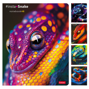 Тетрадь 48л А5ф клетка 65г/кв.м на скобе глянц. ламин. 5 диз.в блоке скругл.углы серия -InstaSnake-