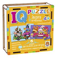 IQ Пазл деревянный. Зверята на машинках 4+