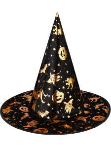 Карнавальная шляпа Ведьмина вечеринка, черный с золотистым, 40*40*70 см КРК-6853