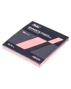 Бумага для заметок 100л 76x76мм с клеевым краем Hatber NEON Розовая в индив.упак.